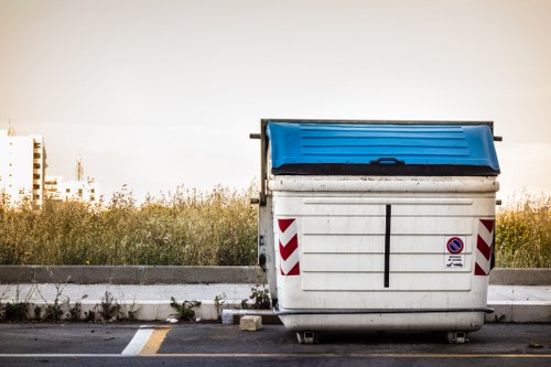 Professional team organizing a cluttered garage